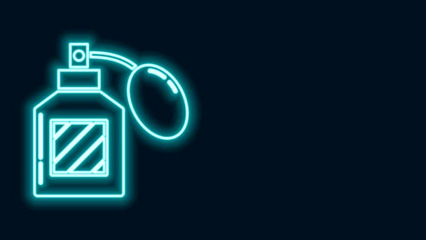 Gloeiende neon lijn Aftershave icoon geïsoleerd op zwarte achtergrond. Keulen spray icoon. Mannelijke parfumfles. 4K Video motion grafische animatie - Video