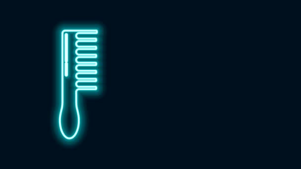 Ligne lumineuse néon Icône de brosse à cheveux isolé sur fond noir. Peigne pour cheveux peignés. Symbole de coiffeur. Animation graphique de mouvement vidéo 4K - Séquence, vidéo