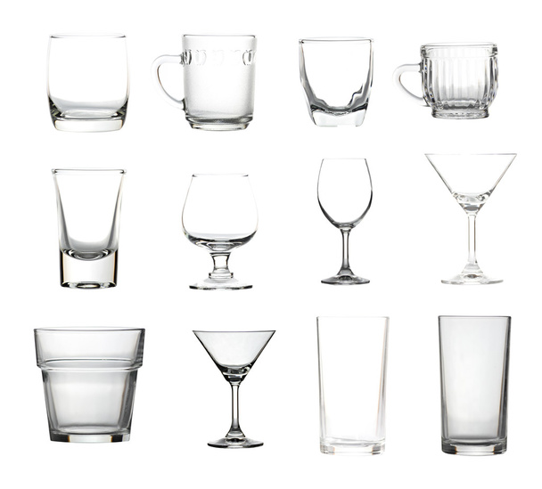 Glassware collection isolated of picture big size. - Photo, Image