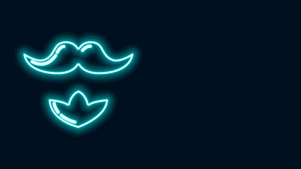 Gloeiende neon lijn snor en baard pictogram geïsoleerd op zwarte achtergrond. Barbershop symbool. Gezichtshaar stijl. 4K Video motion grafische animatie - Video