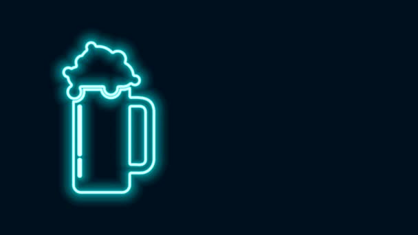 Parlayan neon çizgisi. Siyah arka planda izole edilmiş bira ikonu. 4K Video hareketli grafik canlandırması - Video, Çekim