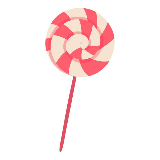 Christmas white red swirl lollipop icon, flat style - Vector, Image