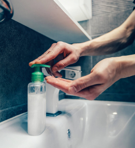 close up. person uses a bactericidal soap. - Fotoğraf, Görsel