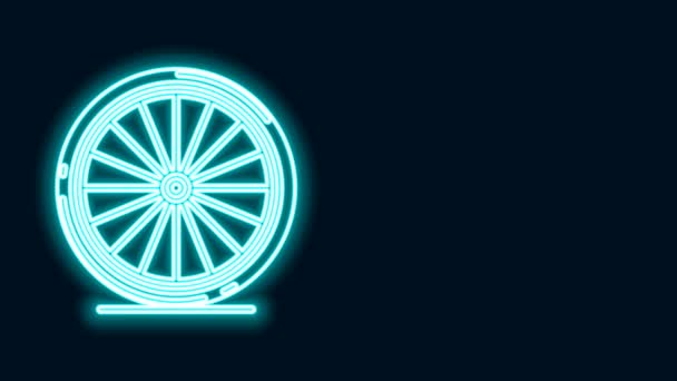 Glowing neon line Bicycle wheel icon isolated on black background. Bike race. Extreme sport. Sport equipment. 4K Video motion graphic animation - Footage, Video