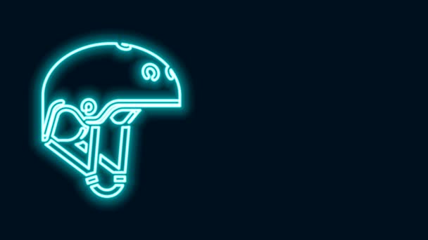 Linea neon luminosa Icona del casco isolata su sfondo nero. Sport estremi. Attrezzature sportive. Animazione grafica 4K Video motion - Filmati, video