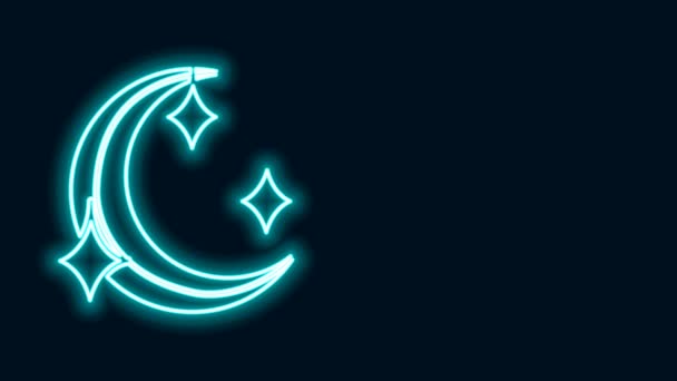 Ragyogó neon vonal Hold és csillagok ikon elszigetelt fekete alapon. 4K Videó mozgás grafikus animáció - Felvétel, videó