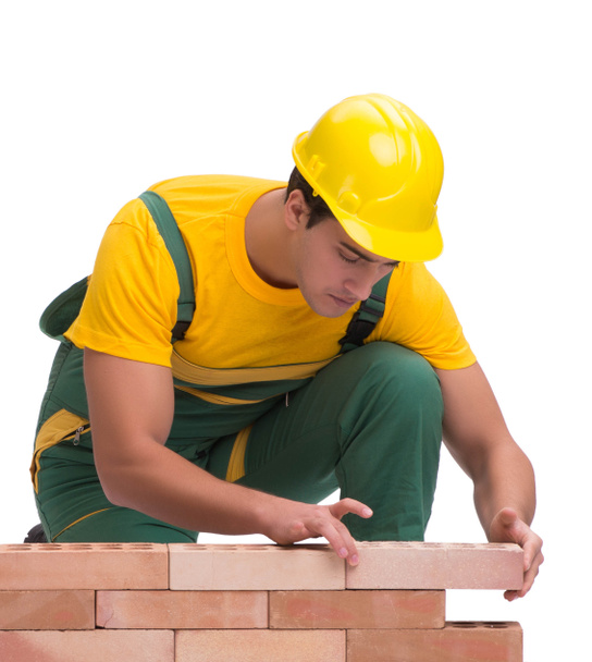El trabajador de la construcción guapo edificio muro de ladrillo - Foto, Imagen