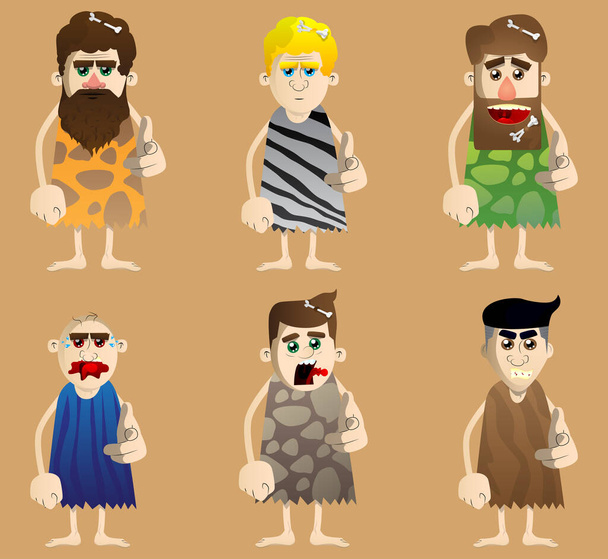 Cartoon caveman pointing at the viewer with his hand. Vector illustration of a man from the stone age. - Vector, Imagen