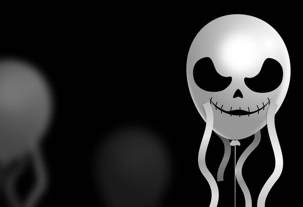 Bannière de fête d'Halloween, effrayant visage fantôme ballons d'air isolé sur fond noir, espace pour le texte, bannière, site Web, panneau d'affichage, publicité, affiche, illustration vectorielle  - Vecteur, image