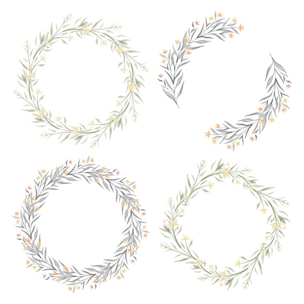 set of watercolor yellow floral wreath collection - Wektor, obraz