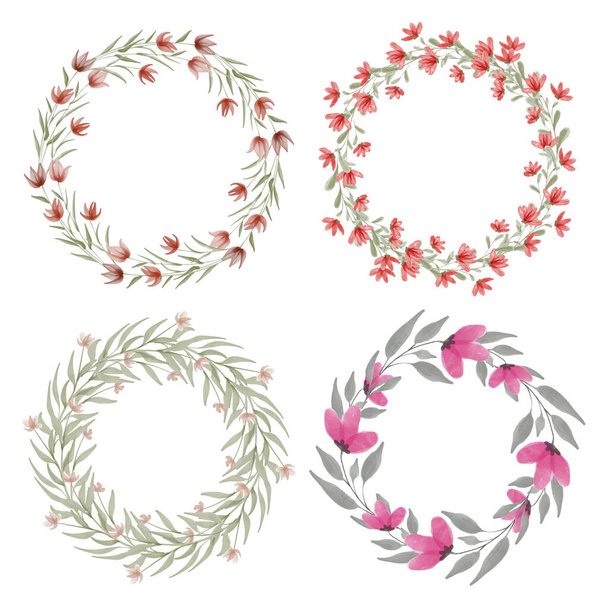 floral wreath with red floral watercolor illustration - ベクター画像