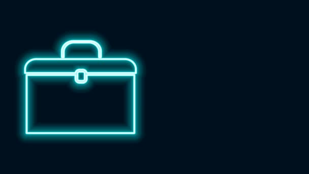 Glowing neon line Briefcase icon isolated on black background. Business case sign. Business portfolio. 4K Video motion graphic animation - Footage, Video