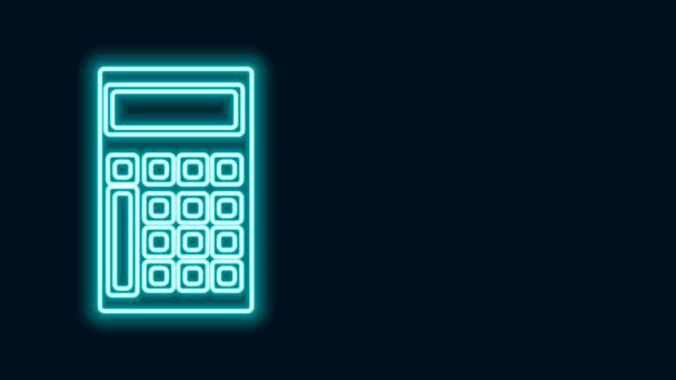 Светящийся значок неоновой линии Калькулятор изолирован на черном фоне. Символ бухгалтерии. Математические расчеты, образование и финансы. Видеографическая анимация 4K - Кадры, видео