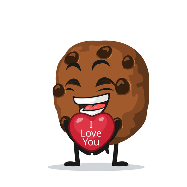 Vektor Illustration von Schokoladenchips Maskottchen oder Charakter geben Liebessymbol und sagt, ich liebe dich - Vektor, Bild