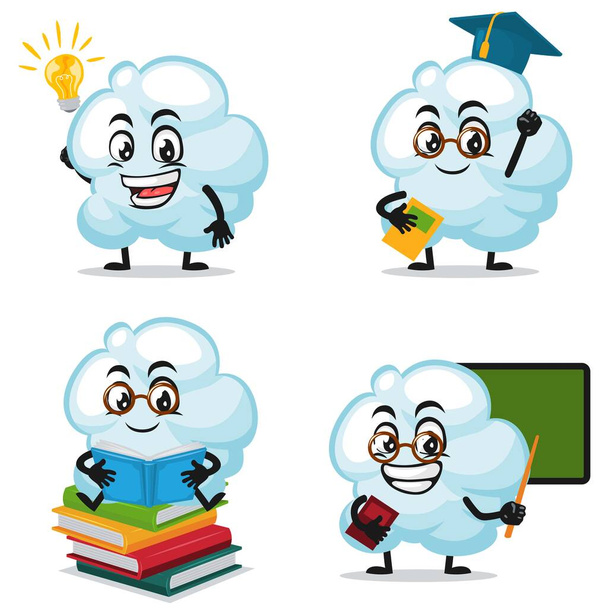 Ilustración vectorial de la mascota de la nube o conjunto de colección de personajes con tema educativo - Vector, imagen
