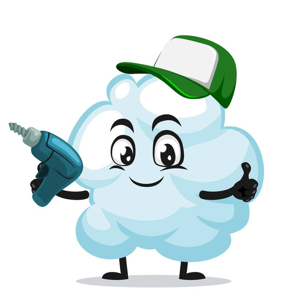 Vektor-Illustration von Wolkenmaskottchen oder Charakter mit Handbohrmaschine - Vektor, Bild