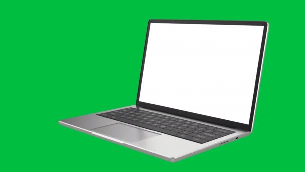 3d representación en blanco portátil de la computadora de la pantalla en la pantalla verde 4k metraje - Metraje, vídeo