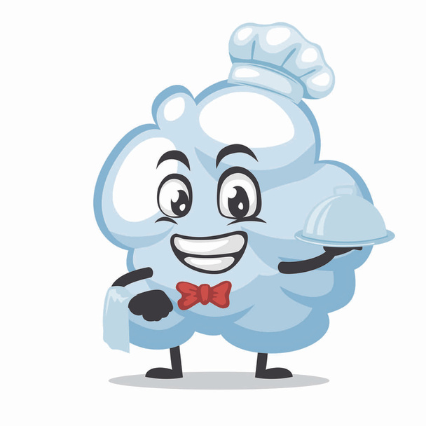 Ilustración vectorial de la mascota de la nube o el personaje con sombrero de chef y servir comida - Vector, imagen
