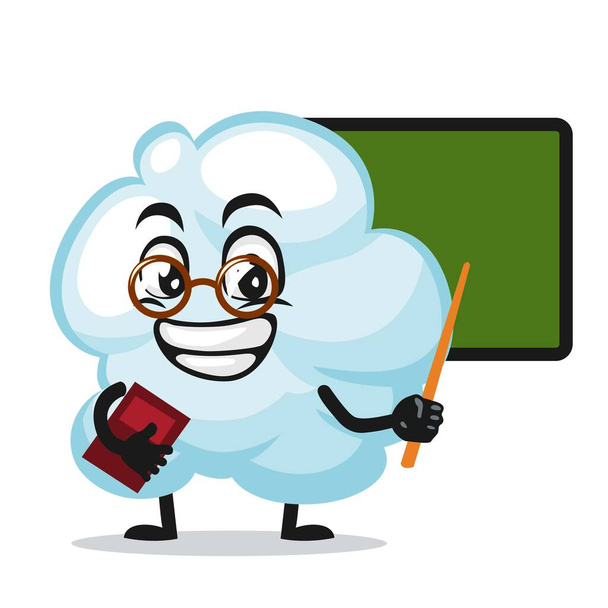Vector illustration of cloud mascot or character teaching in front of blackboard - Vector, Image