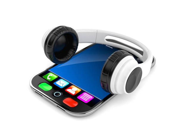 Headphones on smartphone 3d - Photo, Image