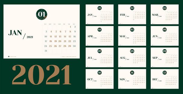 Vector 2021 new year calendar planner template in minimal table simple style with marble month texture number,Holiday event planner,Week Starts Sunday.layout annual calender.timetable for diary - Wektor, obraz