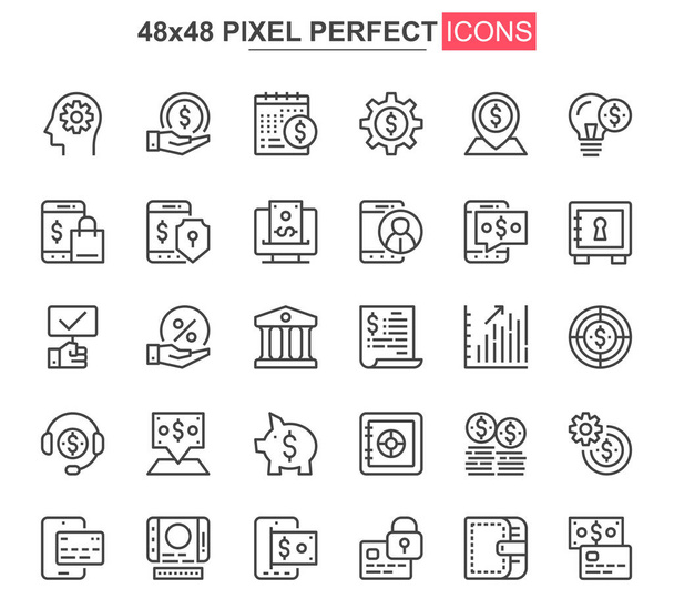 Online banking thin line icon set. Credit card payment outline pictograms for website and mobile app GUI. Financial services simple UI, UX vector icons. 48x48 pixel perfect pictogram pack. - Vector, Image
