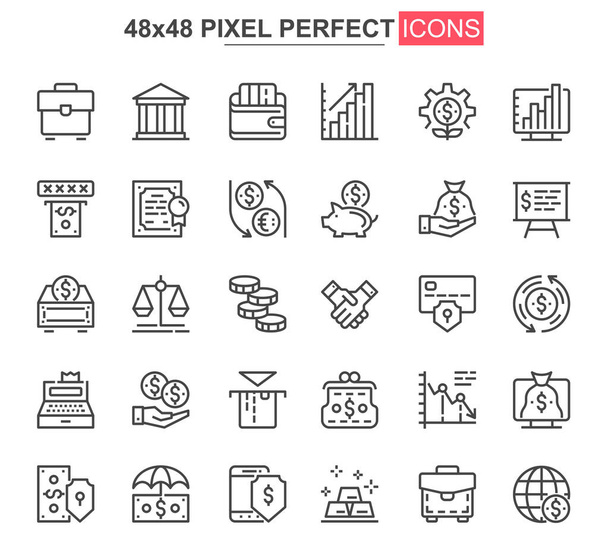 Business finance thin line icon set. Financial accounting and audit outline pictograms for web and mobile app GUI. Online banking simple UI, UX vector icons. 48x48 pixel perfect pictogram pack. - Vector, Image