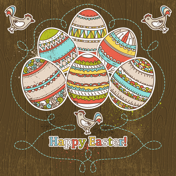 easter eggs on grunge  wooden background - Вектор,изображение