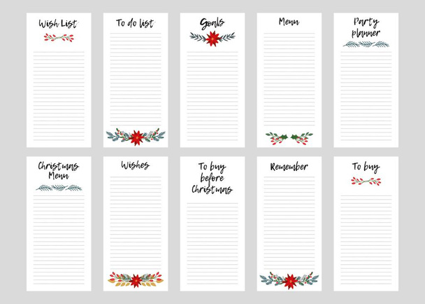 10 Planificateurs de Noël pages A4 taille.Pour faire liste, menu, acheter et souhaiter une liste - Vecteur, image