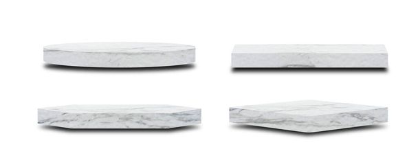 Escenario de piedra de mármol o textura grunge podio sobre fondo blanco para mostrar el producto. (Recorte camino) - Foto, imagen