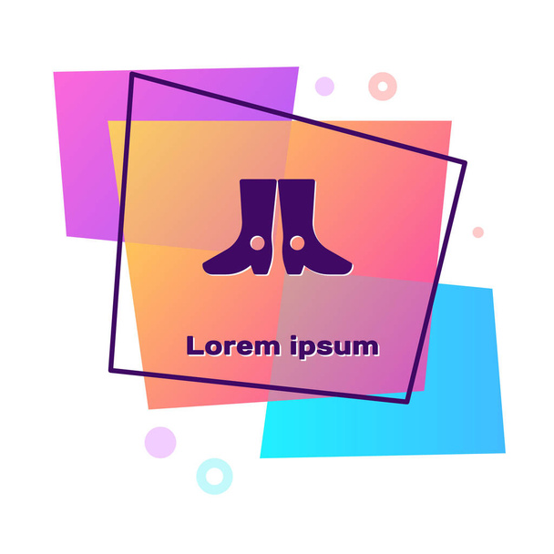 Purple Ukrainian national footwear icon isolated on white background. Traditional ethnic boots. Color rectangle button. Vector. - Vector, Image