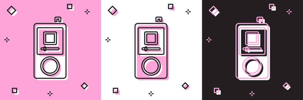 Set Musik-Player-Symbol isoliert auf rosa und weißen, schwarzen Hintergrund. Tragbares Musikgerät. Vektor. - Vektor, Bild