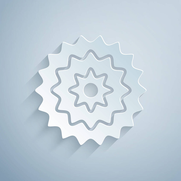 Paper cut Bicycle cassette mountain bike icon isolated on grey background. Rear Bicycle Sprocket. Chainring crankset with chain. Paper art style. Vector. - Vector, Image