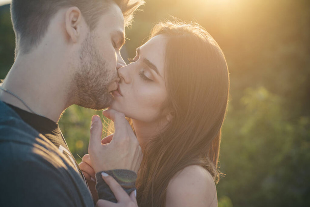 Romantic beautiful lovely couple of lovers kissing. Passion dating and love. - Fotoğraf, Görsel