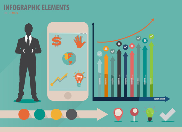 infographic design template - Geschäftsmann zeigt Touchscreen de - Vektor, Bild