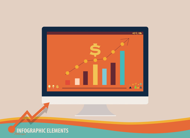 Infographic design template - modern computer with graph, vector - Διάνυσμα, εικόνα