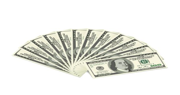 Ventilateur de billets en dollars. Un billet d'argent américain isolé. pile d'argent réaliste - Vecteur, image