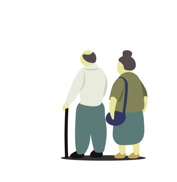 Old married couple standing tigether with white background. - Vector, Image