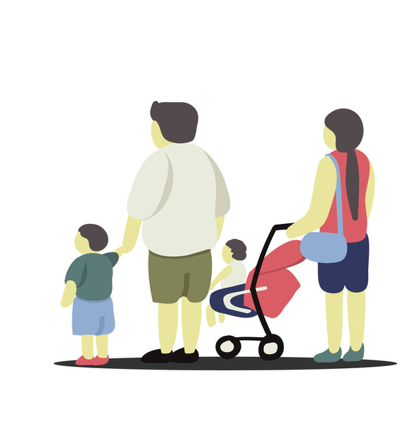 Opera di famiglia con padre, madre e due figli in piedi insieme. - Vettoriali, immagini