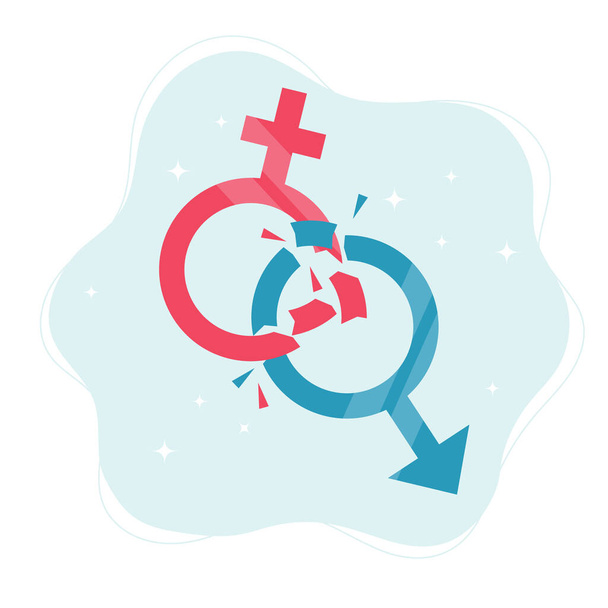Conceito de normas de gênero. Símbolos de gênero quebrando em pedaços. ilustração em estilo plano - Foto, Imagem