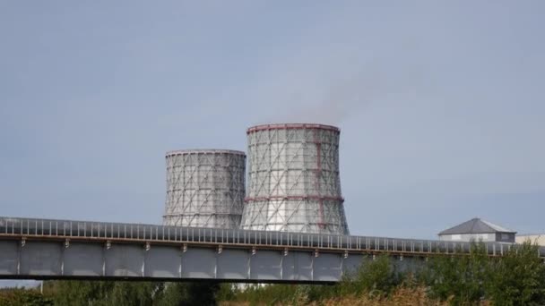 Cooling towers of CHP or thermoelectric power station. Concept of ecology, environmental protection. - Footage, Video