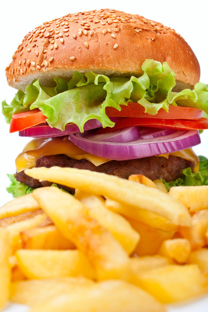french fries and big cheeseburger - Foto, Bild
