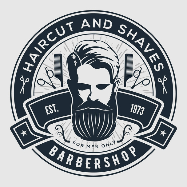 Плакат парикмахерской, шаблон баннера с бородатыми людьми. Векторная иллюстрация - Вектор,изображение