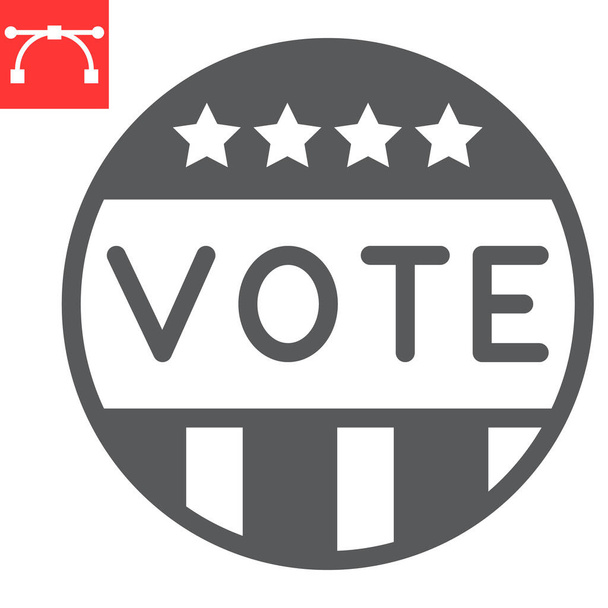 投票バッジのグリフアイコン、選挙と民主主義、投票ボタンのサインベクトルグラフィックス、編集可能なストローク固体アイコン、 EPS 10. - ベクター画像
