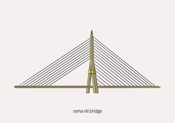 Rama VIII Bridge is in Bangkok, Thailand, een Chao Praya River overdag met witte achtergrond en naam om de primaire kunstwerken te zijn. - Vector, afbeelding