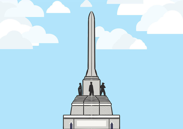 Tájkép grafika a Győzelem Emlékmű, a nagy szobor a körforgalom Bangkokban, Thaiföldön, kék ég és fehér felhő. - Vektor, kép