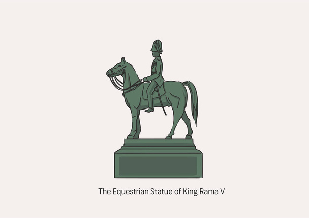Jezdecká socha krále Chulthe Korna, významná socha v Thajsku odkazující na krále Ramu V., největšího thajského krále, ilustrace pro umělecká díla se jménem. - Vektor, obrázek
