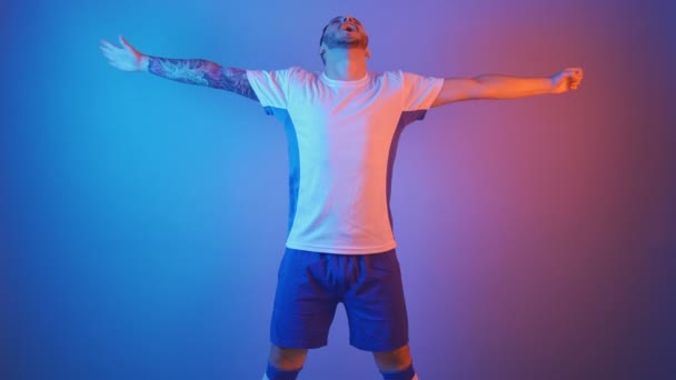 football goal celebration studio lights red and blue - Footage, Video