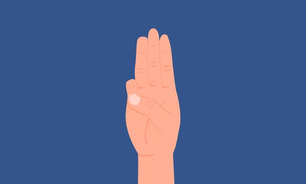 Graafinen kuva Kolme sormea tervehtimään sinisellä pohjalla, Symbol of Defiance, Demokratia, protesti. Tasainen muotoilu - Vektori, kuva