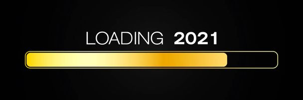 barra di carico in oro con il messaggio caricamento 2021 su sfondo scuro- concetto di nuovo anno - rappresenta il nuovo anno 2021 - Foto, immagini